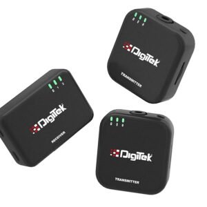 Digitek DWM 101 Mini Wireless Microphone System – 80m Range, TF Card Support, Real-Time Monitoring | For DSLR, PC & Laptop