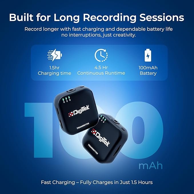 Digitek DWM 101 Mini Wireless Microphone System – 80m Range, TF Card Support, Real-Time Monitoring | For DSLR, PC & Laptop - Image 5