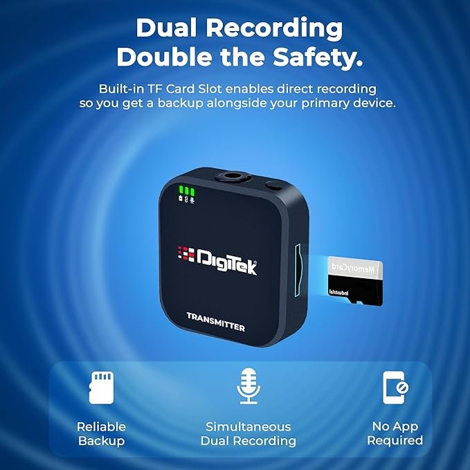 Digitek DWM 101 Mini Wireless Microphone System – 80m Range, TF Card Support, Real-Time Monitoring | For DSLR, PC & Laptop - Image 6