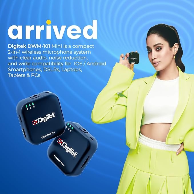 Digitek DWM 101 Mini Wireless Microphone System – 80m Range, TF Card Support, Real-Time Monitoring | For DSLR, PC & Laptop - Image 2