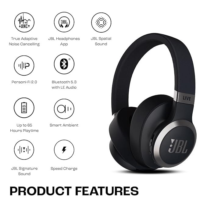 JBL Live 770NC Wireless Over-Ear Headphones – Adaptive Noise Cancelling, Bluetooth 5.3, Deep Bass - Image 3