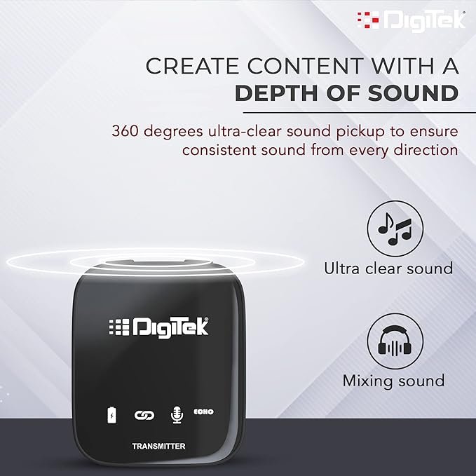 Shop Digitek DWM 101 Wireless Microphone System with ANC Noise Reduction – 12H Battery | For DSLR, Android & iOS - Image 3
