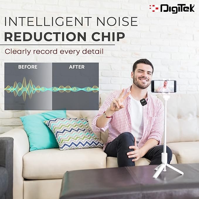 Shop Digitek DWM 101 Wireless Microphone System with ANC Noise Reduction – 12H Battery | For DSLR, Android & iOS - Image 6